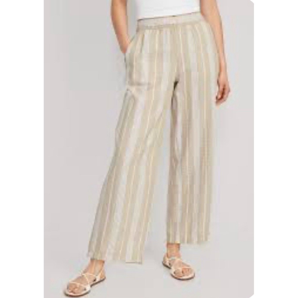 Old Navy 4X Linen Blend Wide Leg Pants NWT Neutral Stripe Coastal Plus Size